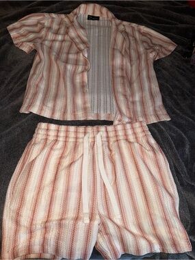 Original Use Pink & White Striped Short Sleeve Pajama Set